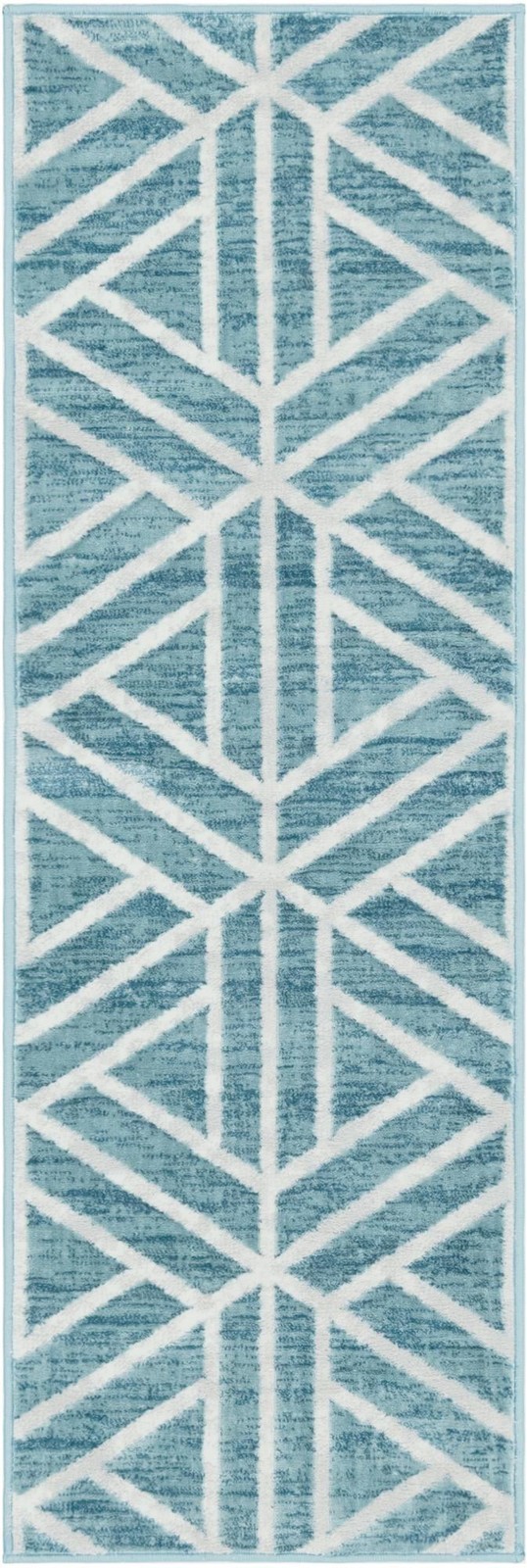 2' x 6' Norwood · Geometric trellis rug, blue and ivory