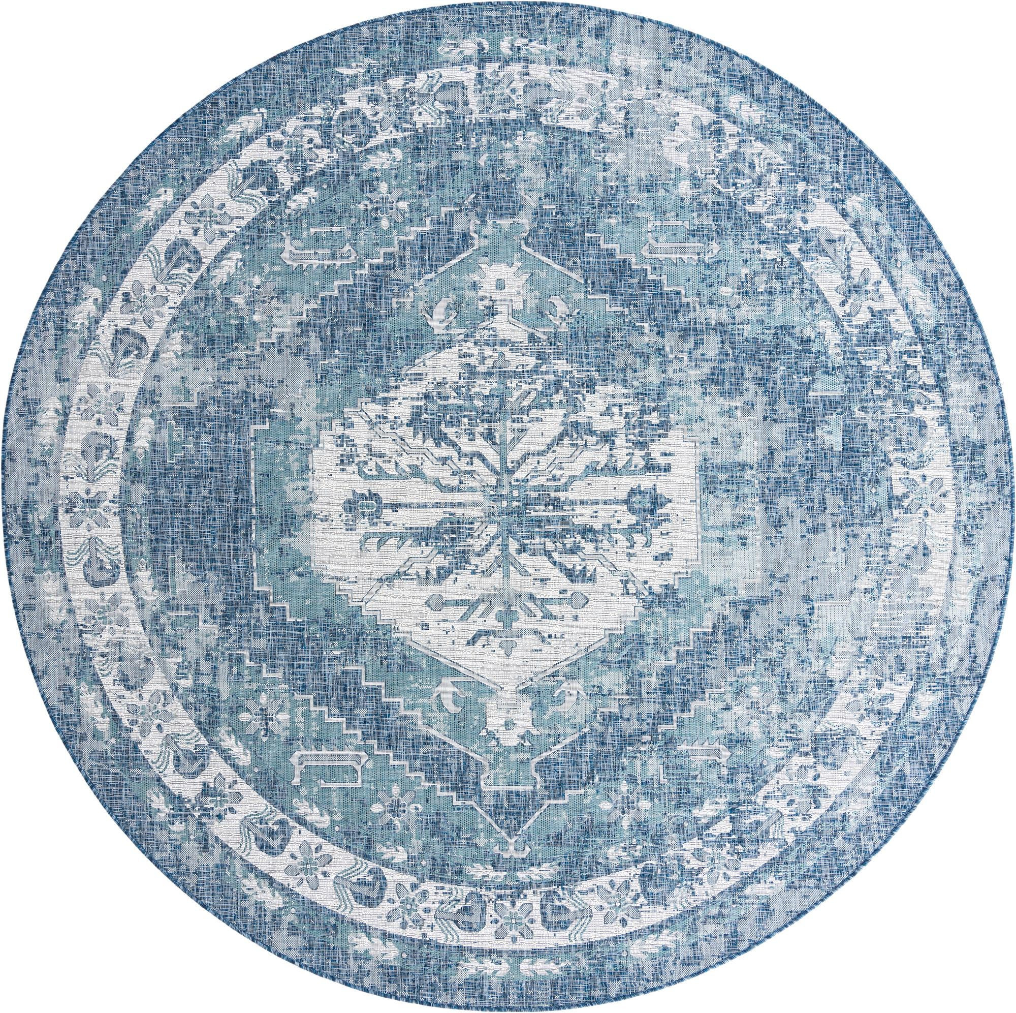 10' x 10' Wylie · Distressed medallion Outdoor Rug, shades of blue