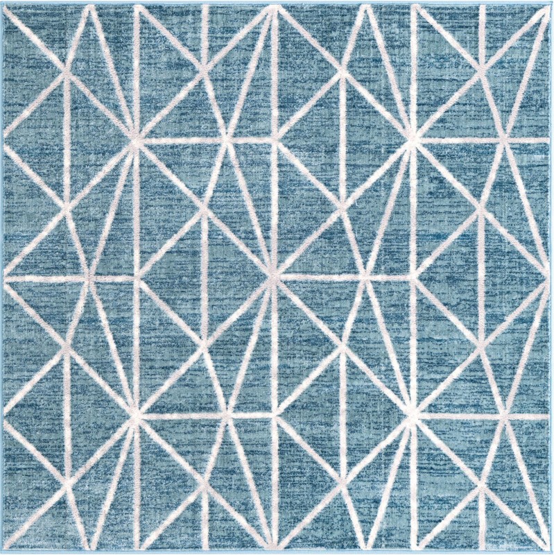 5' 3 x 5' 3 Gilman · Geometric rug, blue and ivory
