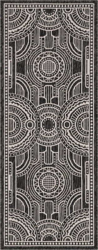 2' x 5' 3 Brough · Border Outdoor Rug, black and white