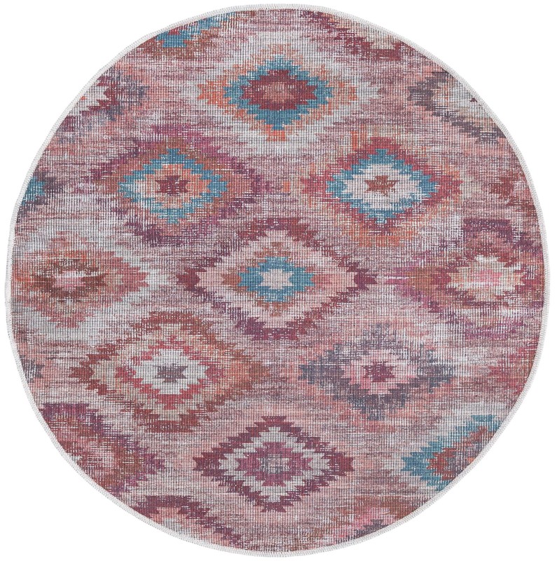4' x 4' Uttley · Diamond tribal Washable Rug, terracotta and turquoise