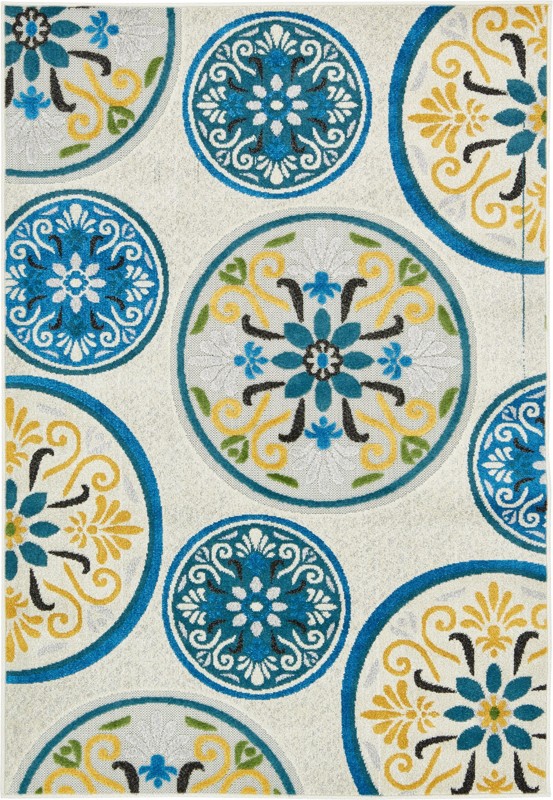 4' x 6' Racine · Medallion Outdoor Rug, cream and blue