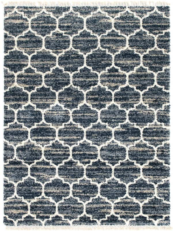 9' x 12' 2 Everett · Lattice shag rug, blue and ivory