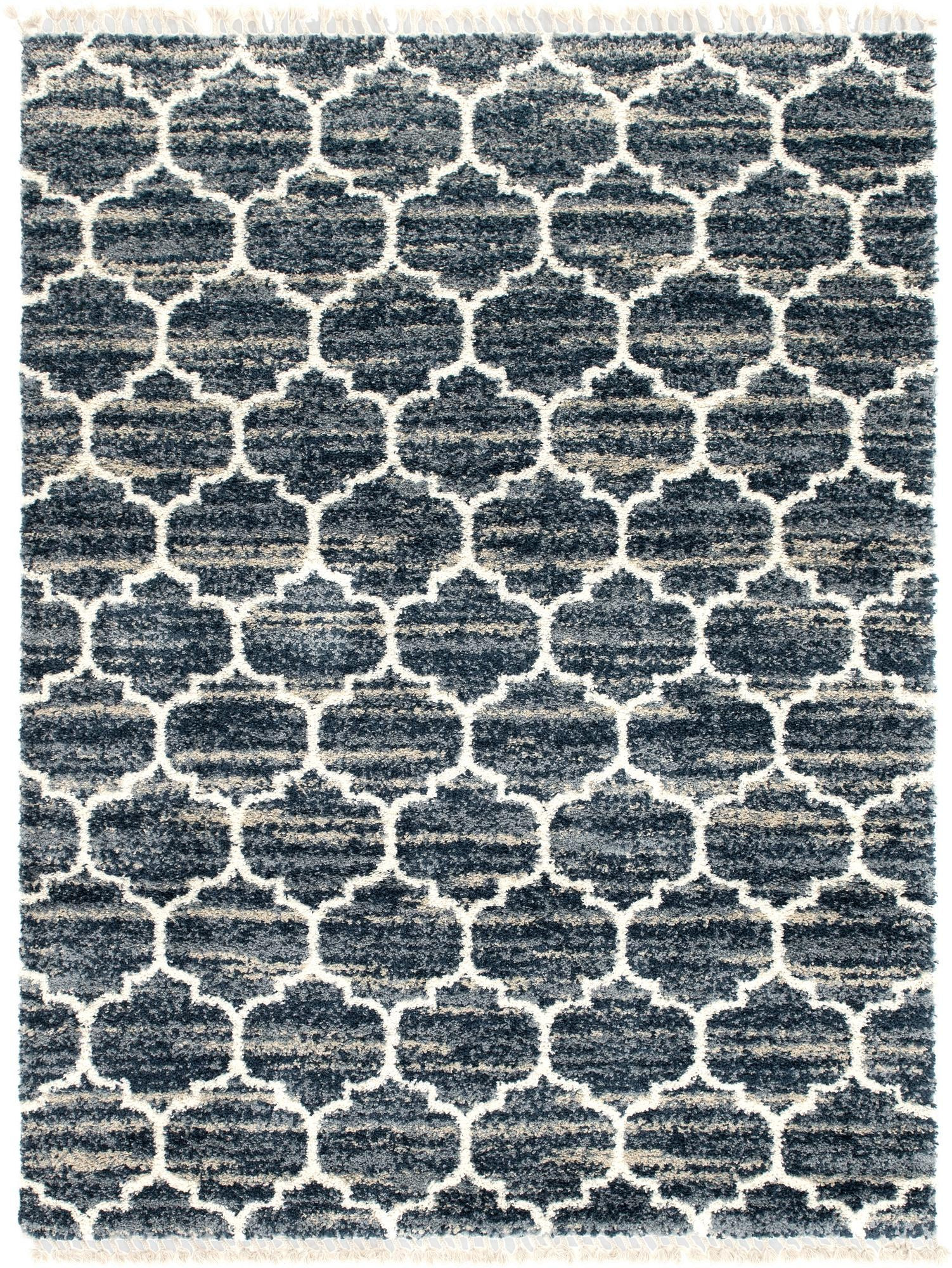 9' x 12' 2 Everett · Lattice shag rug, blue and ivory