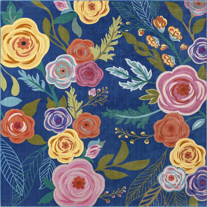 Burbank · Floral / botanical rug, blue