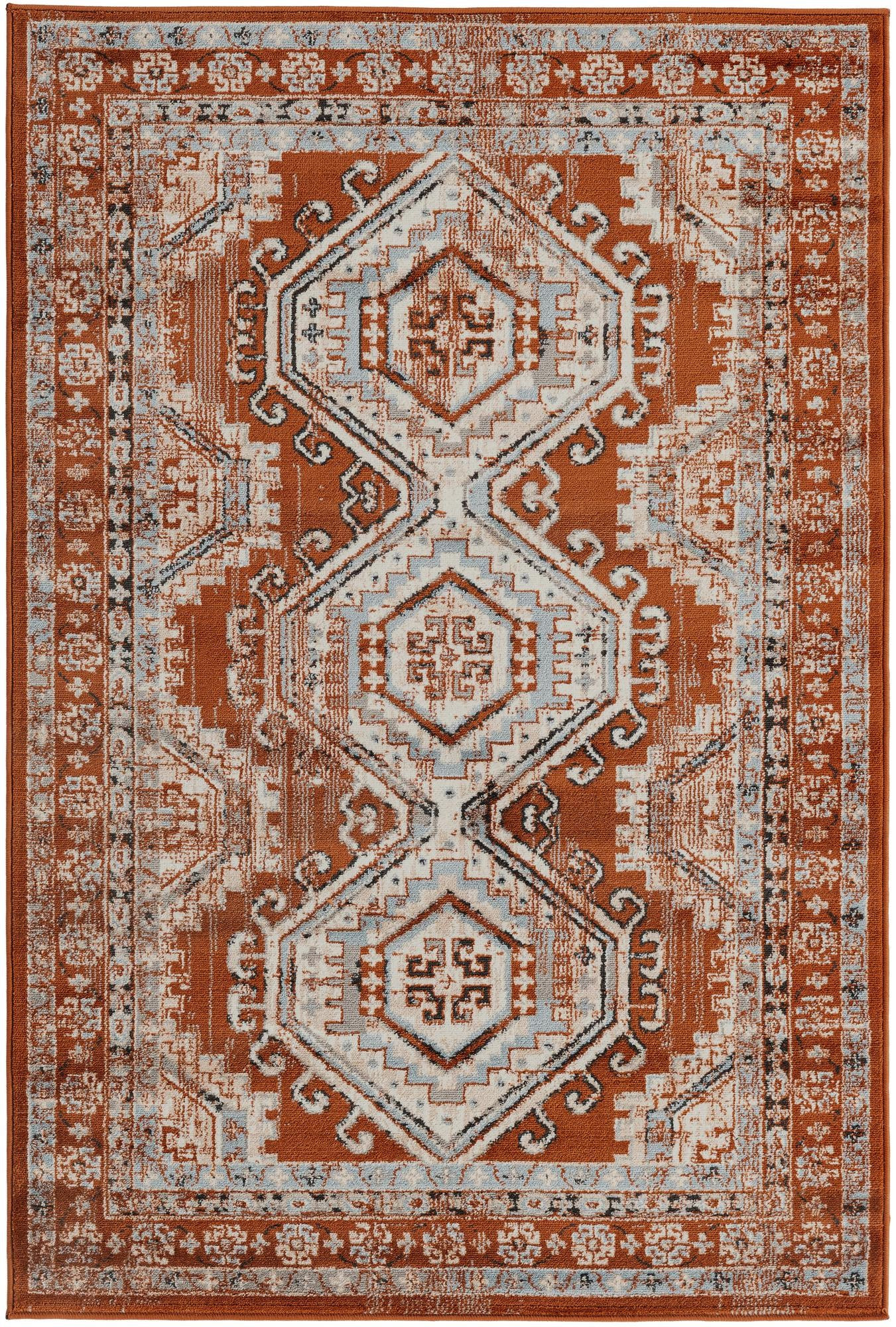 4' x 6' Harmon · Border rug, terracota red