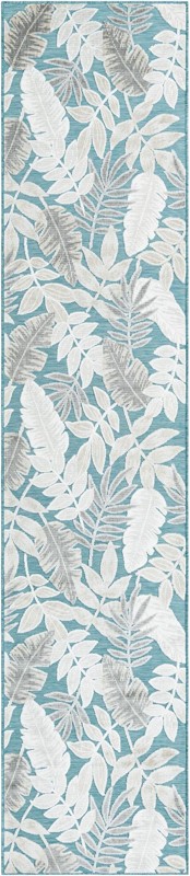 2' 7 x 12' Quimby · Botanical Outdoor Rug, light blue and ivory