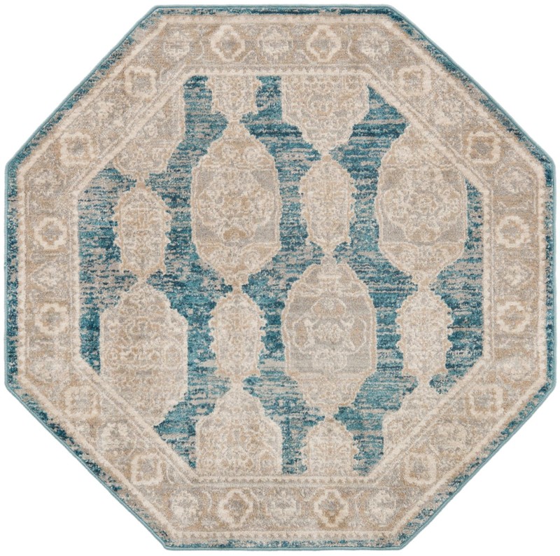 4' x 4' Pullman · Distressed medallion rug, blue and beige