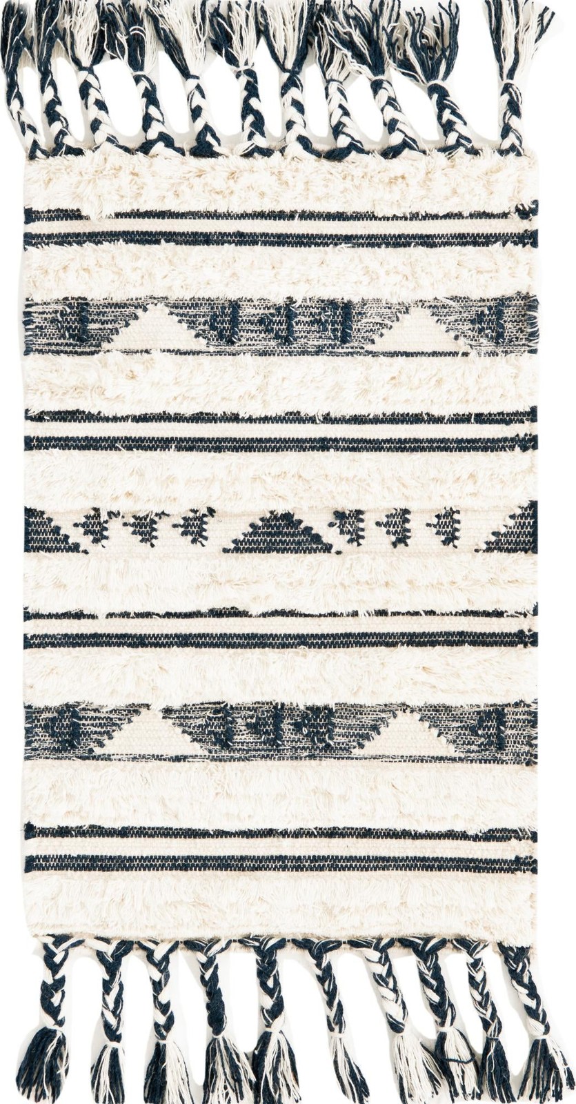 2' x 3' 1 Tolbert · Geometric striped Wool Rug, cream and navy