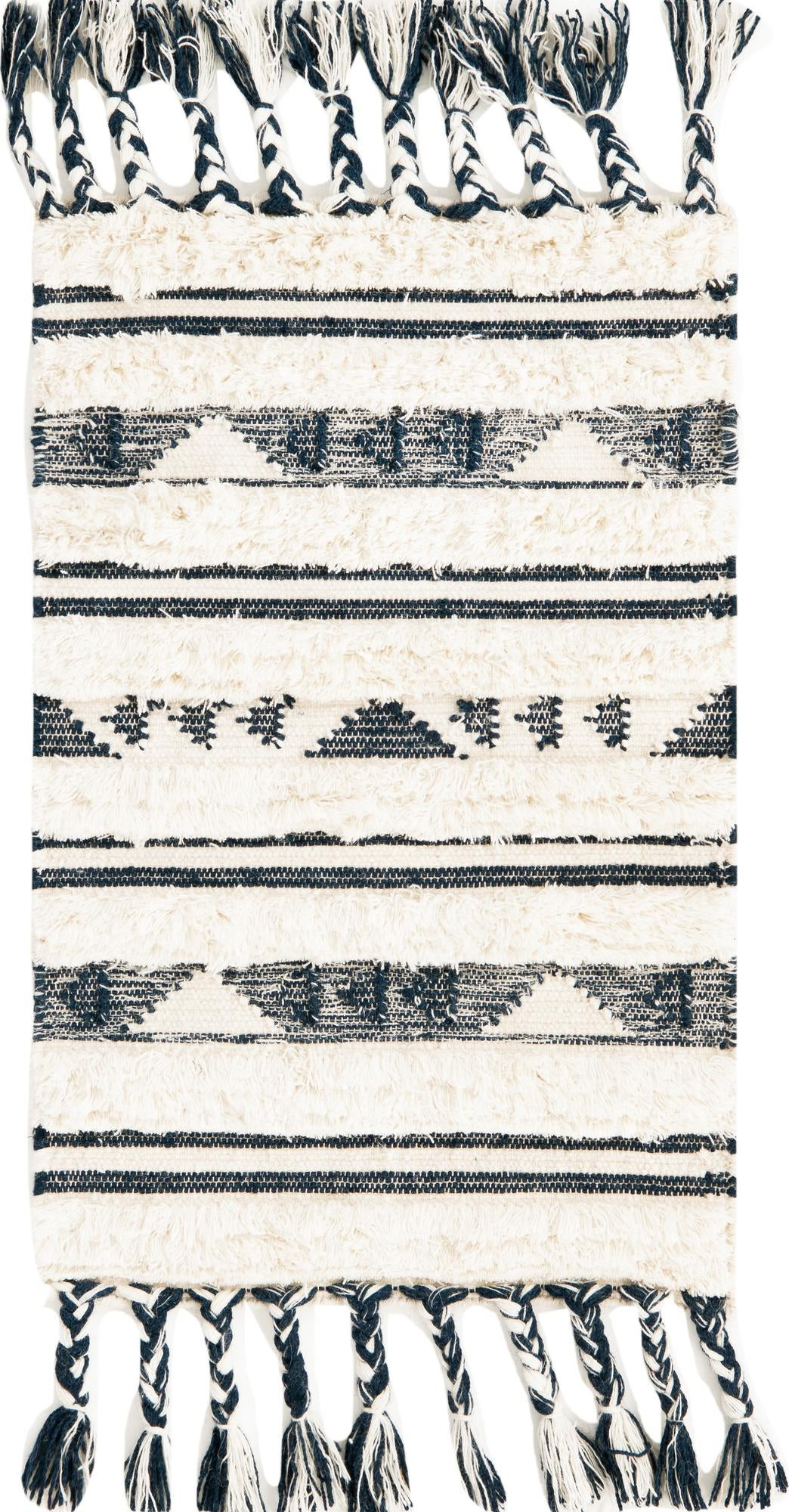 2' x 3' 1 Tolbert · Geometric striped Wool Rug, cream and navy
