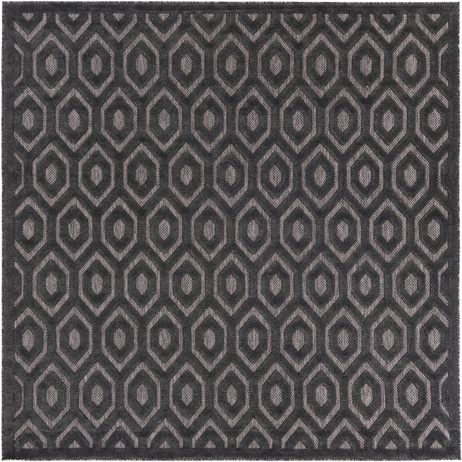 7' 10 x 7' 10 Roanoke · Geometric diamond Outdoor Rug, charcoal and ivory