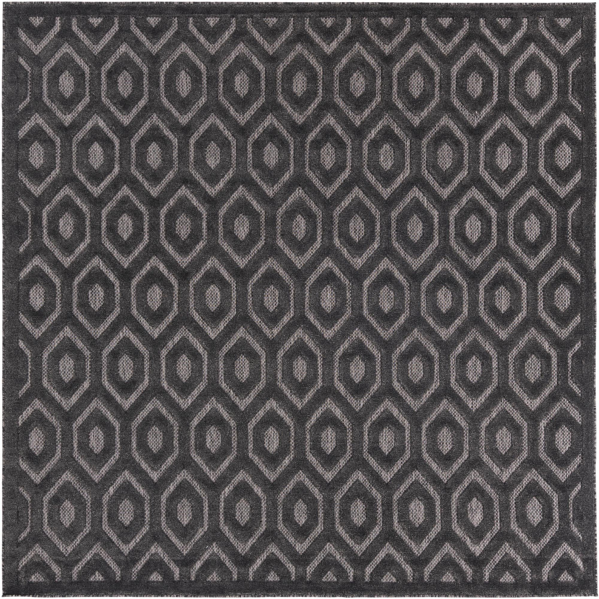 7' 10 x 7' 10 Roanoke · Geometric diamond Outdoor Rug, charcoal and ivory