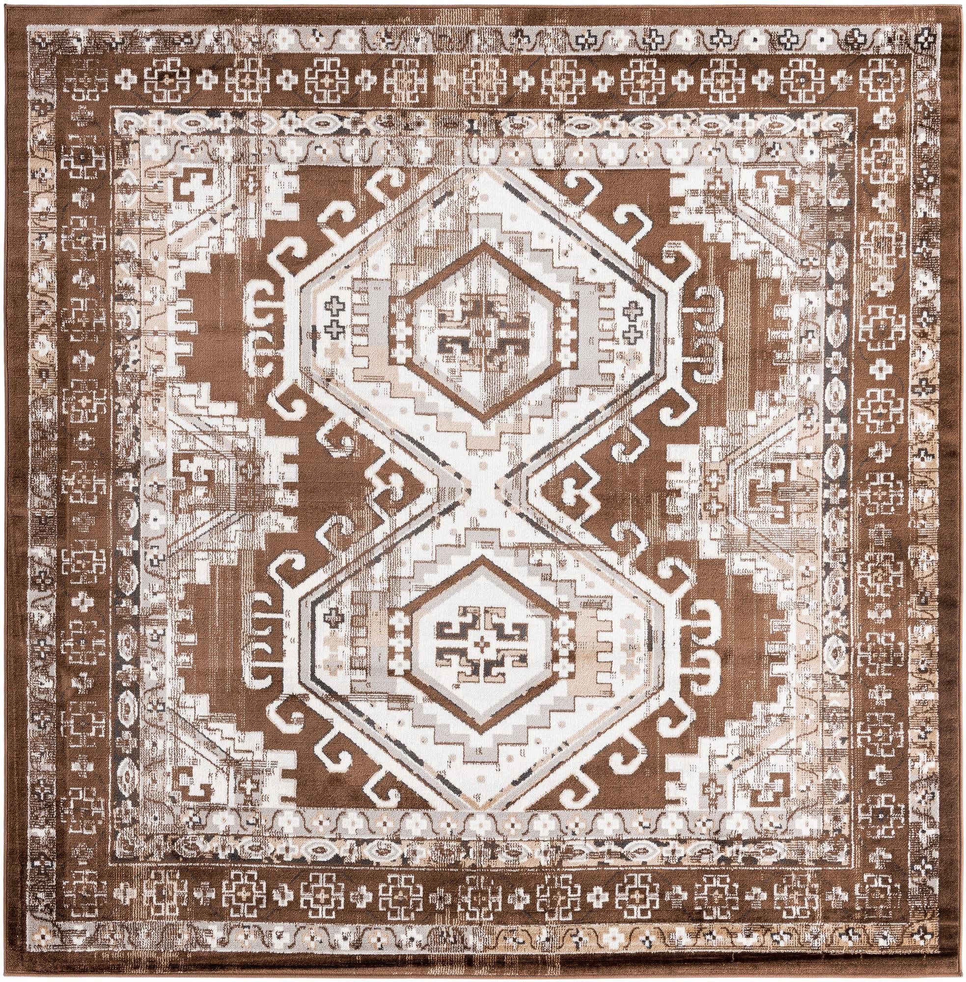 7' 10 x 7' 10 Harmon · Border rug, brown