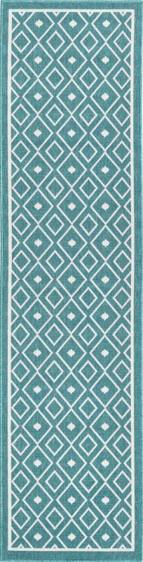 Revell · Geometric Outdoor Rug, teal and ivory