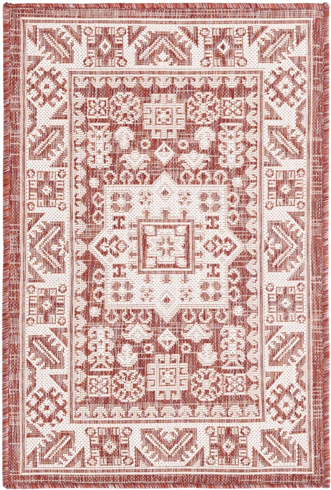 2' x 3' Bellamy · Tribal medallion Outdoor Rug, rust and ivory