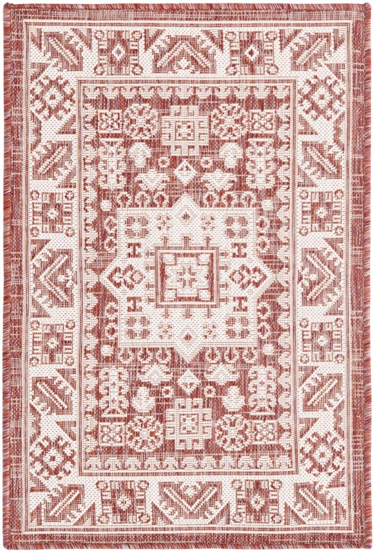 2' x 3' Bellamy · Tribal medallion Outdoor Rug, rust and ivory