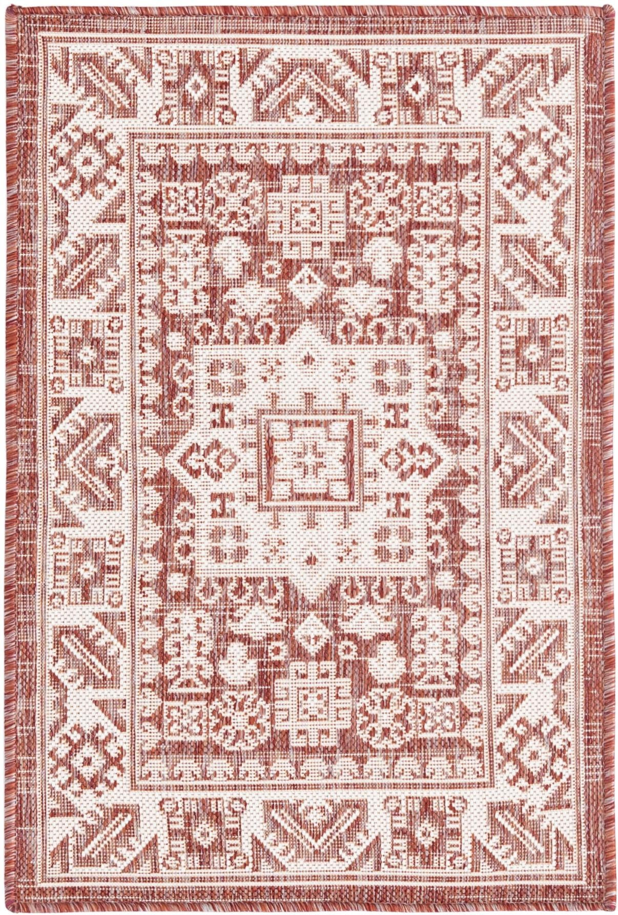 2' x 3' Bellamy · Tribal medallion Outdoor Rug, rust and ivory