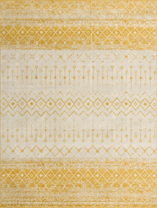 Vernon · Geometric oval rug, yellow and ivory