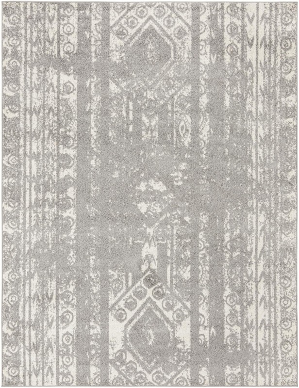 7' 10 x 10' Underhill · Tribal stripe rug, gray and ivory