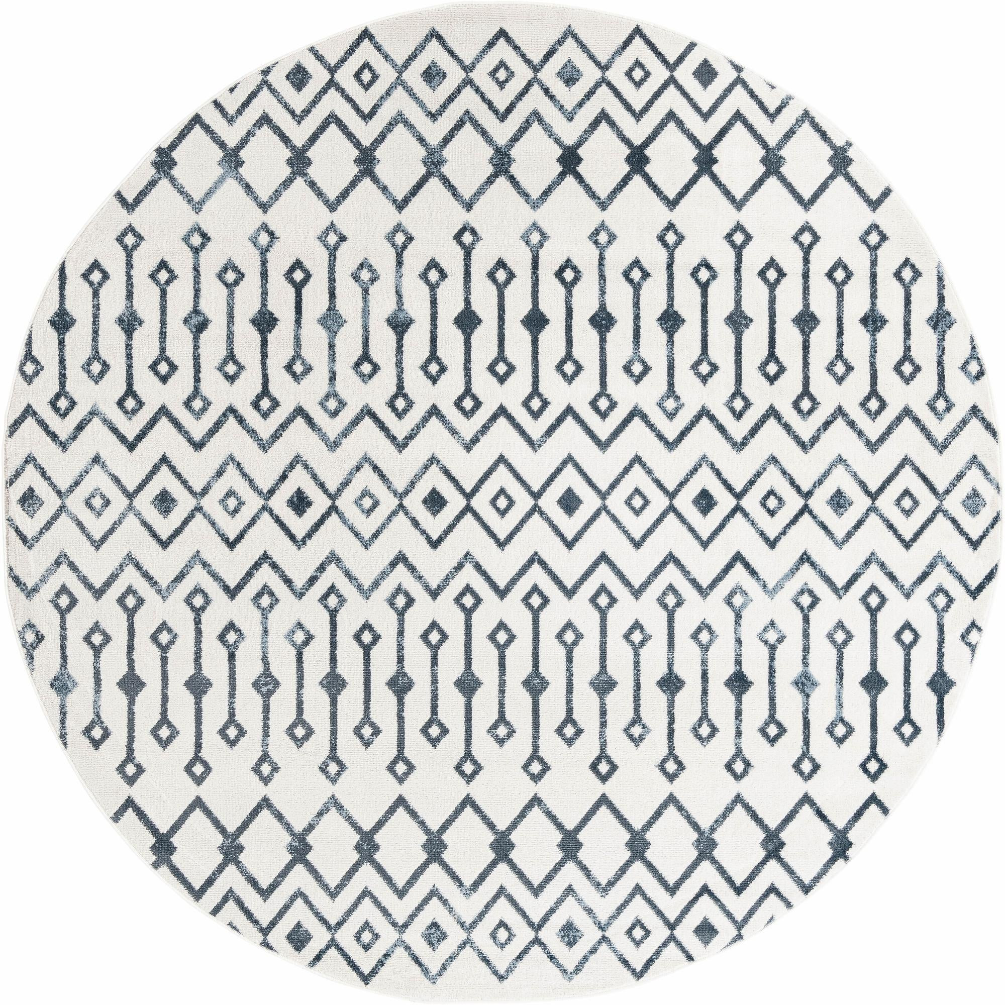 7' x 7' Eugene · Geometric rug, white and navy