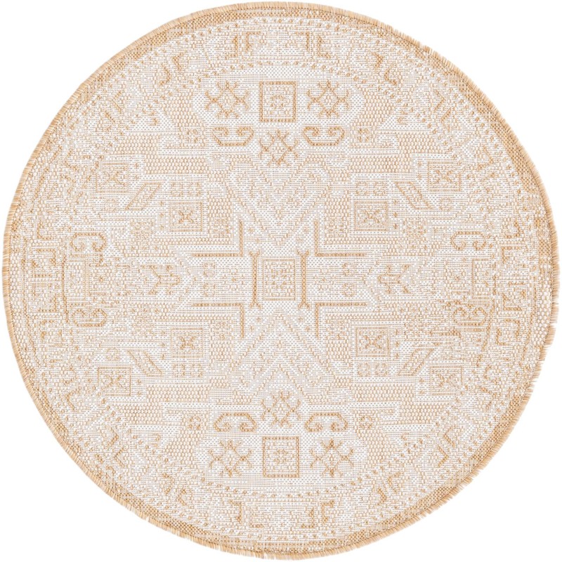 3' x 3' Estuary · Geometric medallion Outdoor Rug, natural and beige