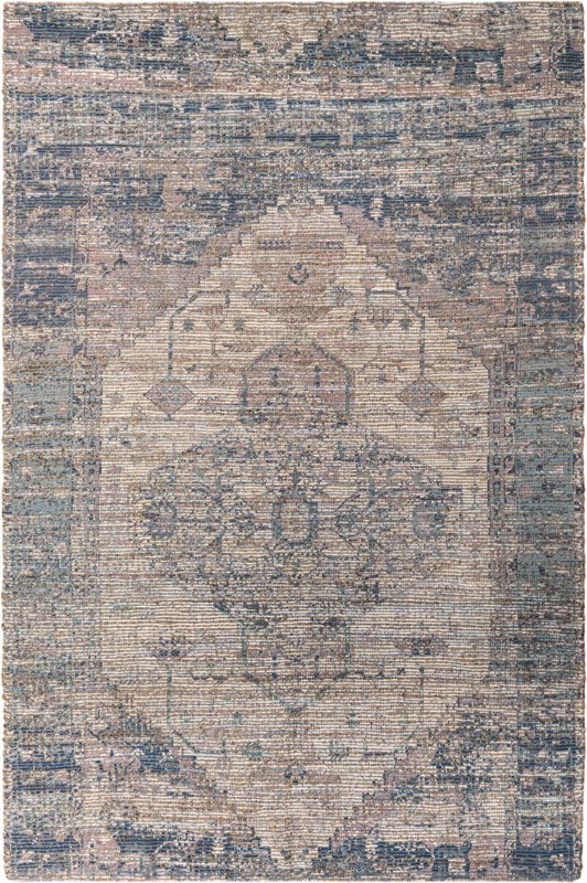 6' 1 x 9' Milford · Faded medallion rug, blue and ivory