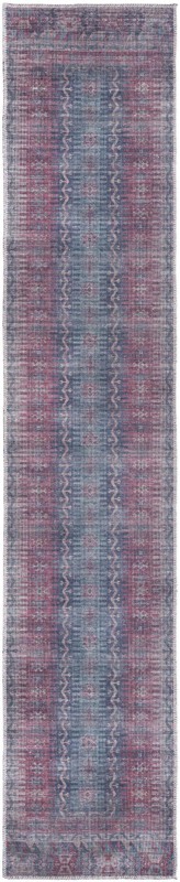 2' x 10' Paige · Tribal geometric Washable Rug, blue and red