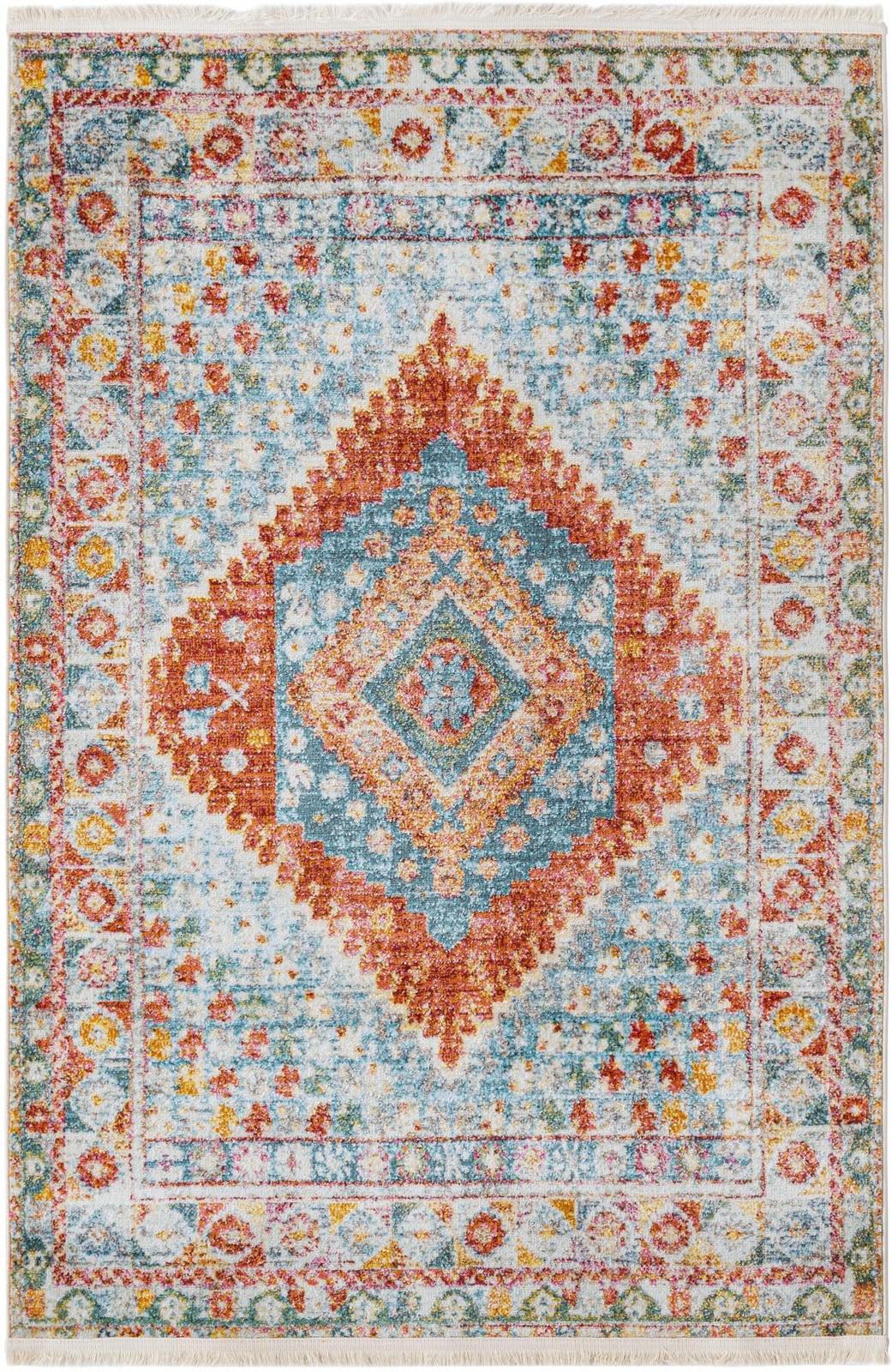 4' 3 x 6' Louisa · Diamond medallion rug, rust and blue