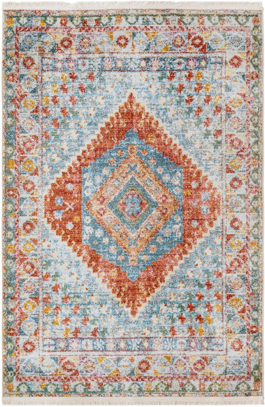 4' 3 x 6' Louisa · Diamond medallion rug, rust and blue