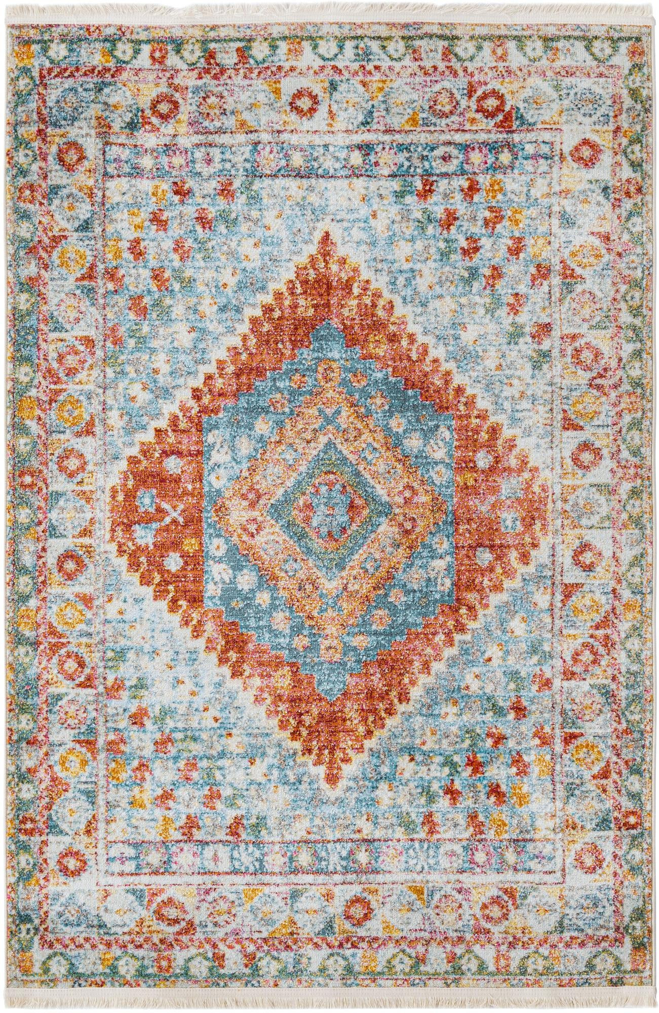 4' 3 x 6' Louisa · Diamond medallion rug, rust and blue