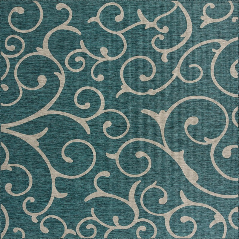 13' x 13' Shale · Floral / botanical Outdoor Rug, teal