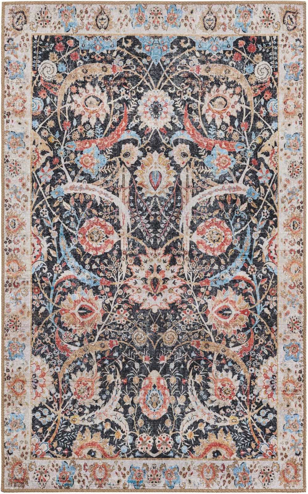 3' 6 x 5' 6 Starr · Floral Washable Rug, black and red