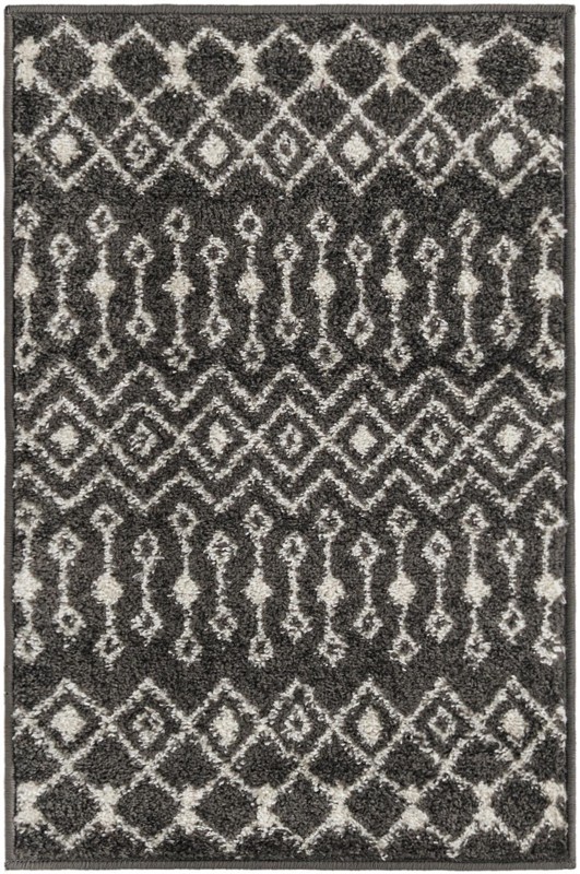 2' x 3' Boswell · Geometric tribal rug, dark gray and ivory