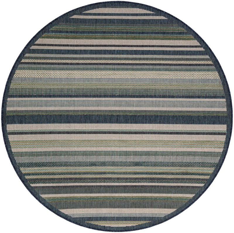 6' x 6' McBride · Striped Outdoor Rug, blue and ivory