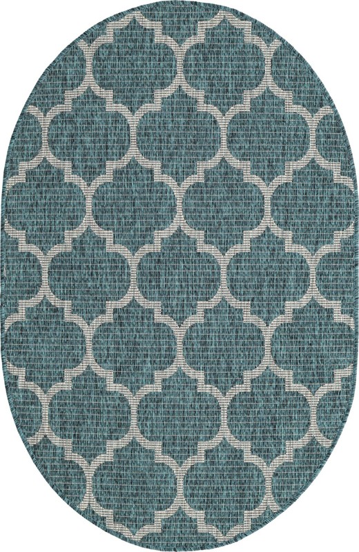 3' x 5' 3 Fanshawe · Lattice Outdoor Rug, teal and gray