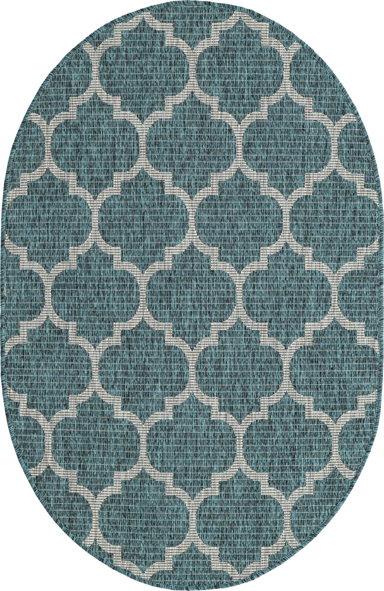 3' x 5' 3 Fanshawe · Lattice Outdoor Rug, teal and gray