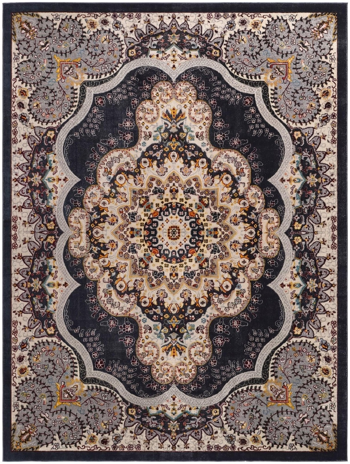7' 10 x 10' Candlelight · Border Washable Rug, navy blue
