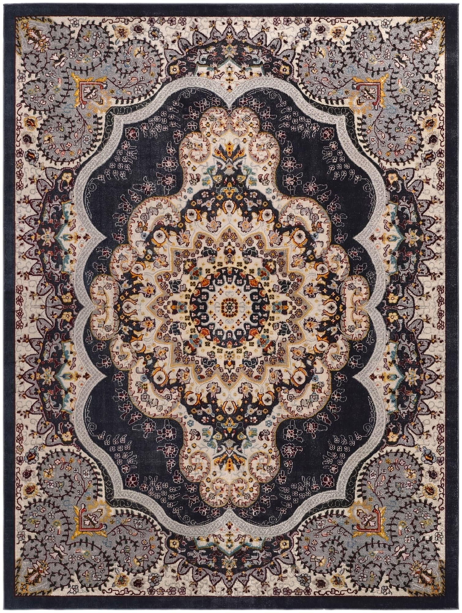 7' 10 x 10' Candlelight · Border Washable Rug, navy blue