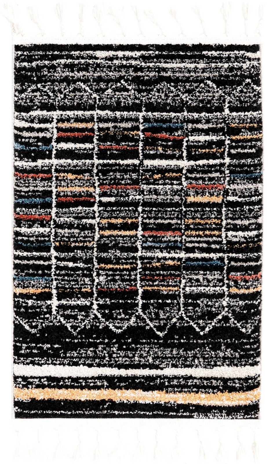 2' x 3' Brenton · Geometric grid rug, black and multicolor