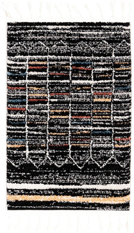 2' x 3' Brenton · Geometric grid rug, black and multicolor