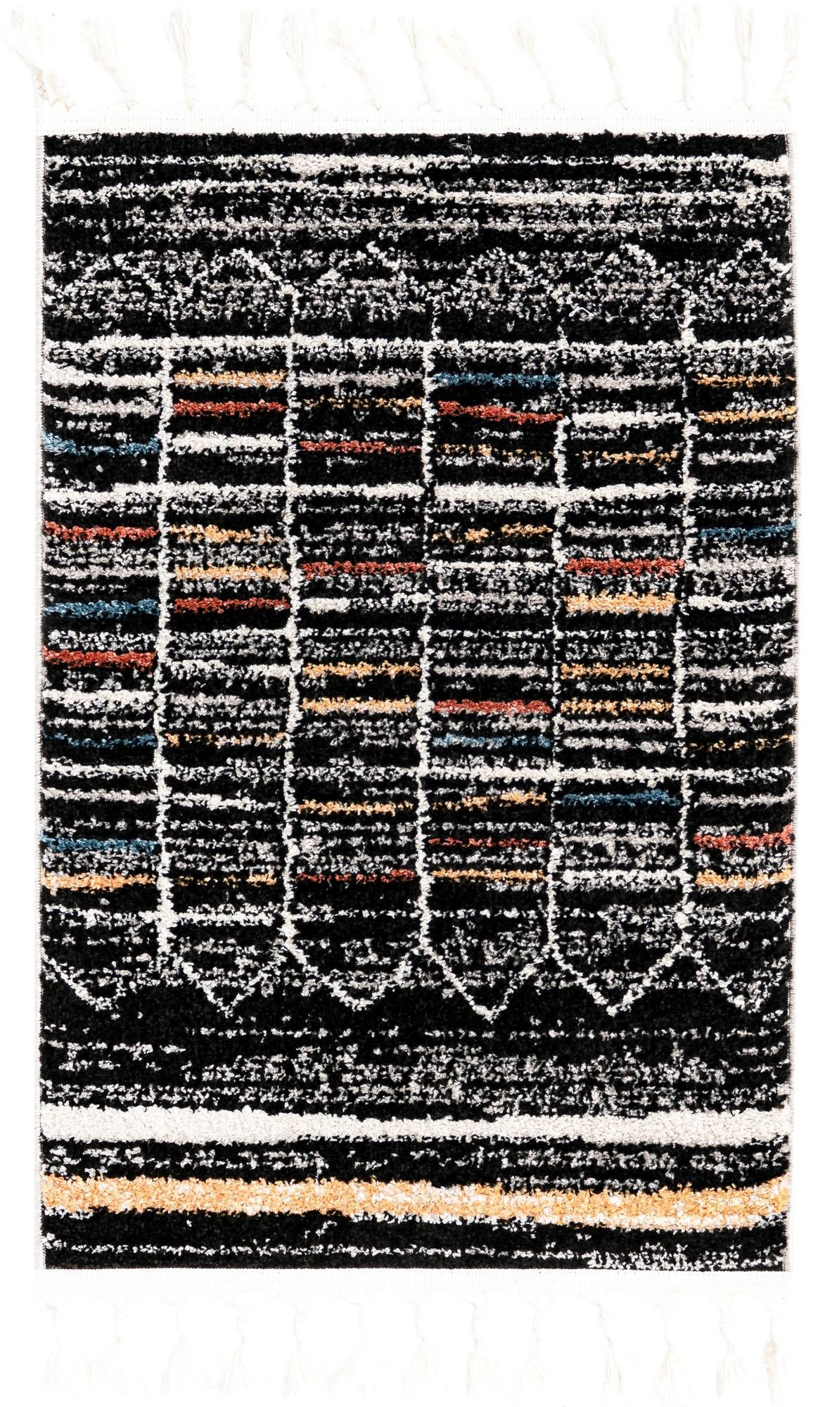 2' x 3' Brenton · Geometric grid rug, black and multicolor
