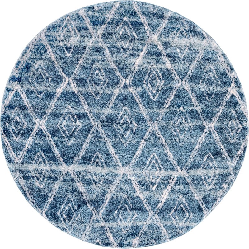 4' 7 x 4' 7 Larrabee · Diamond lattice rug, blue and ivory