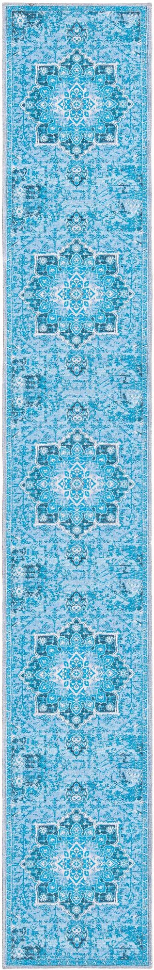 2' x 13' Rideout · Medallion Washable Rug, aqua and navy