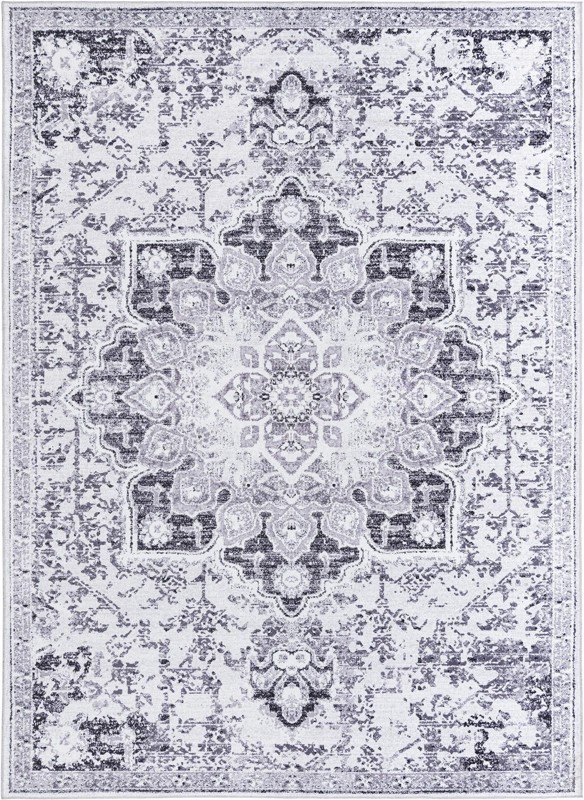 10' 6 x 14' Rideout · Distressed medallion Washable Rug, gray and ivory