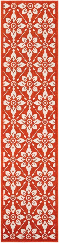 2' x 8' Selwyn · Floral trellis Outdoor Rug, rust and ivory