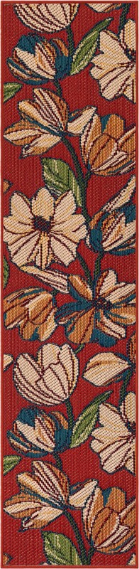 2' x 8' Lyndon · Floral / botanical Outdoor Rug, rust red