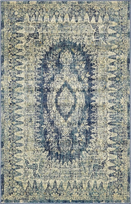 Fanshawe · Distressed medallion rug, navy and beige