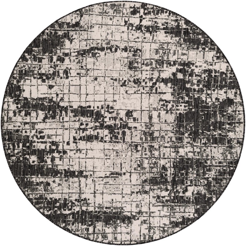 6' x 6' Rigby · Abstract Outdoor Rug, black and white