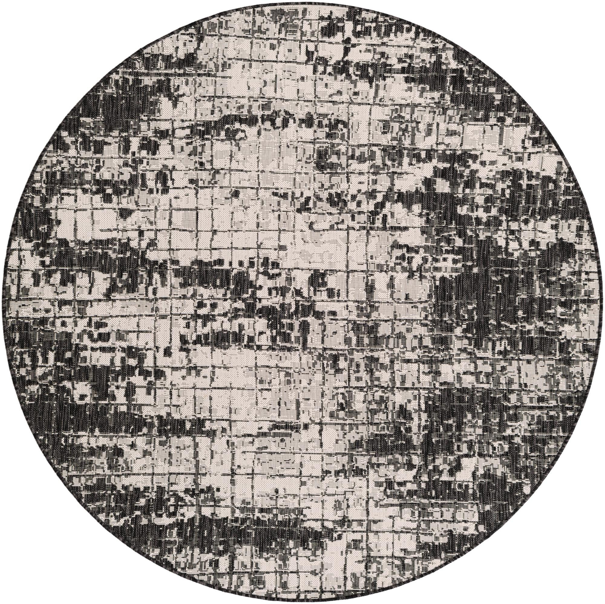 6' x 6' Rigby · Abstract Outdoor Rug, black and white