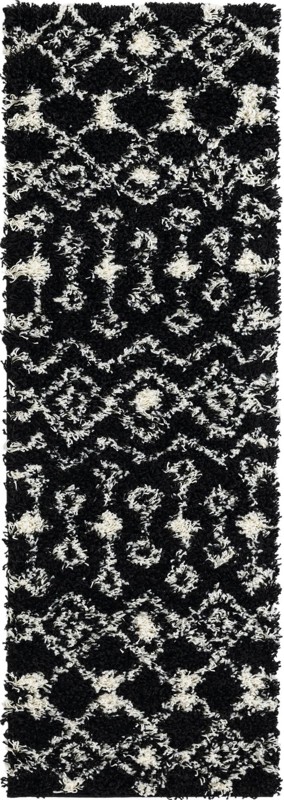 2' x 6' Bayley · Geometric shag rug, black and cream